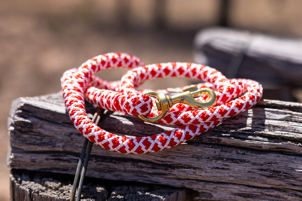 Rope Dog Lead - Red White – Clermont Kelpies