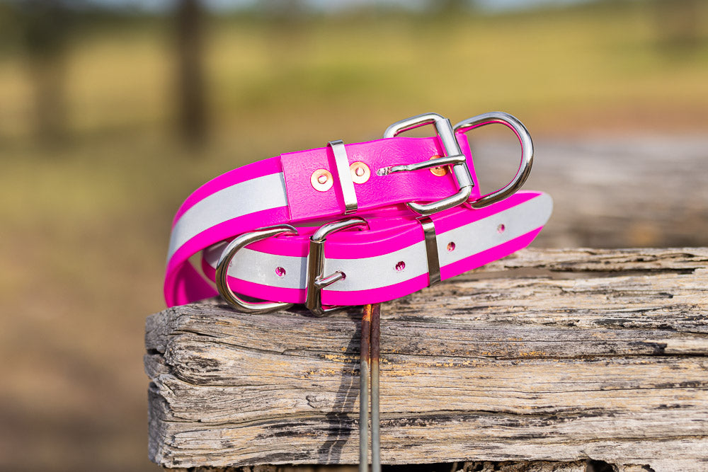 Dog Collar Reflective PVC 32mm x 55cm - Pink